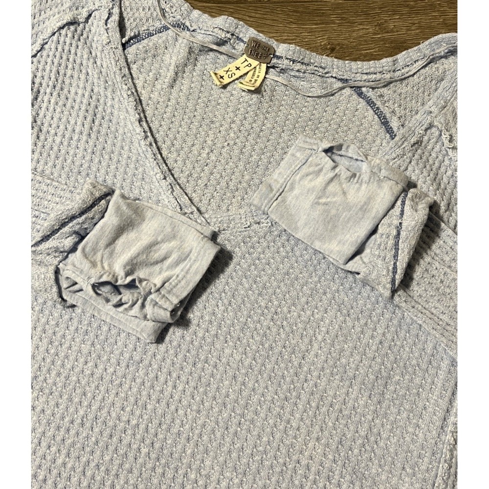 Free People We The Free Laguna Thermal Waffle L/S Tunic Top Size XS Light Blue